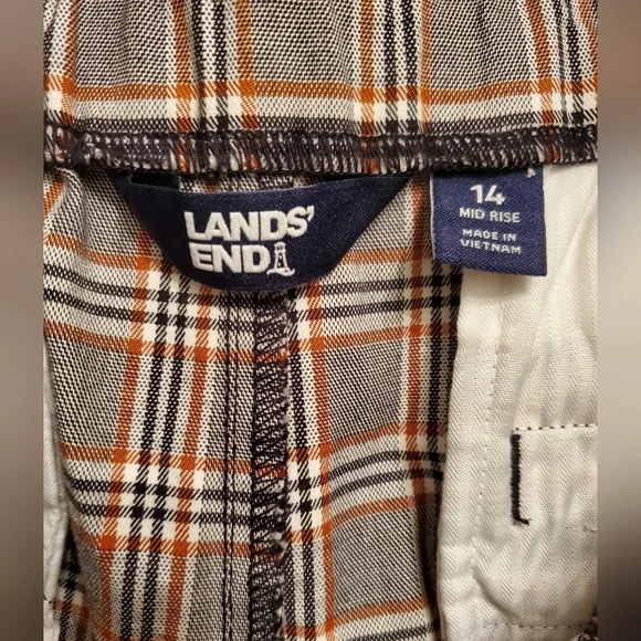 Lands End | Plaid Pull-on Trouser Pant Mid Rise Slim Leg Size 14 - Picture 5 of 7